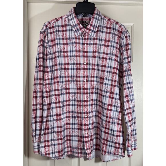 Scully Western Shirt Mens Size Large L Red Plaid Pearl Snaps Paisley Embroidered - Picture 5 of 12